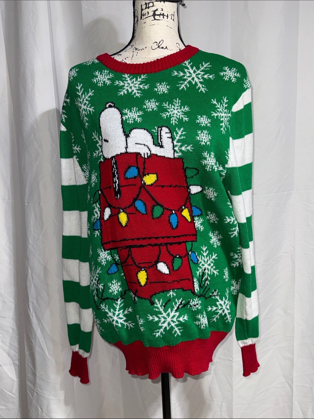Peanuts Green, White & Red Snoopy Holiday Sweater